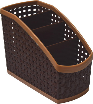 Meepo 4 Compartments Plastic Pen Stand, Cutlery Stand, Bathroom Stand(Brown)