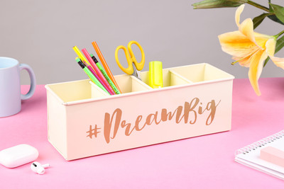 dudki 4 Compartments Stainless Steel Desk Organizer::Pen Holder::Office::School::Home Stationery::Art Supplies(Ivory)