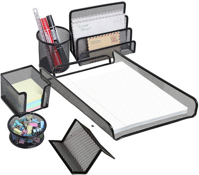 Bellveen 6 Compartments Metal Desk Organizer Stationary Storage Stand Pen, Pencil Holder for Office,(Black)