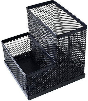 Kankodo 2 Compartments Metal Pen Holder(Black)