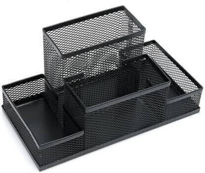 Nexvox 4 Compartments Metal Pen Holder(Black)