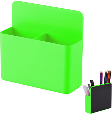Wild Accessories 2 Compartments ABS Plastic Magnetic Pen Marker Holder | Pen Organizer for Refrigerator, Whiteboard, & more(Green)