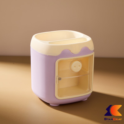 STANCRAY 3 Compartments ABS Plastic Pen holder with storage drawers(Purple)
