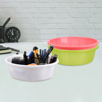 KUBER INDUSTRIES 3 Compartments Plastic Desk Organizer(Green & Pink & White)