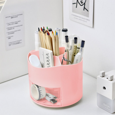 Eleven Rings 4 Compartments 360 Degree Plastic Rotating Pen Holder/Stand With 4 Slots For Storing Stationery For Office Desk.(Pink)