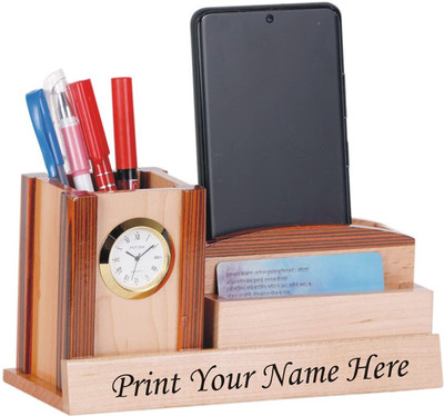 Shivom Crafts 3 Compartments Wooden PEN STAND WITH MULTIPURPOSE USE(Brown)