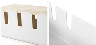 ARHAT ORGANIZERS 1 Compartments Plastic Cable Management Box | Desktop Cord Holder with Wood Lid(White)