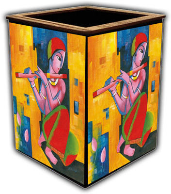 pnf 1 Compartments wooden Colourful Wooden Pen Stand with photo of Radha Krishna -1657(Multicolor)
