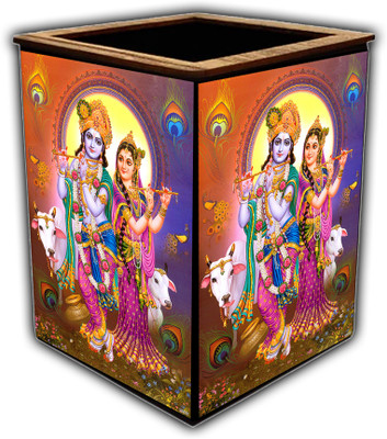 pnf 1 Compartments wooden Colourful Wooden Pen Stand with photo of Radha Krishna -16515(Multicolor)