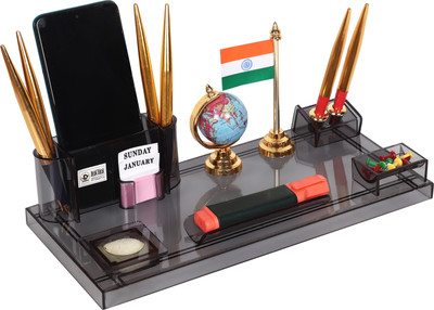 DeskDock 8 Compartments Stylish Acrylic pen stand & Pen holder For Office Study Table Desk Organizer(Smoke Black)