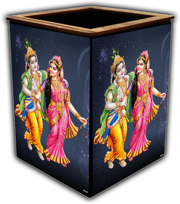 pnf 1 Compartments wooden Colourful Wooden Pen Stand with photo of Radha Krishna -22128(Multicolor)