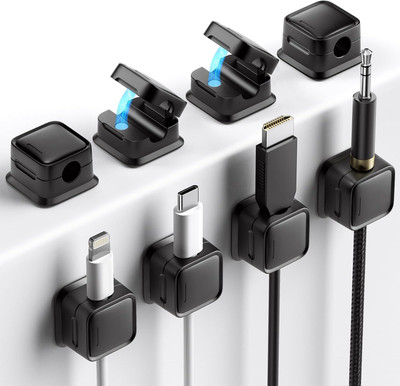 Egab 4 Compartments ABS Plastic + Magnet Magnetic Cable Organizer / Cable Clip Holder(Black)