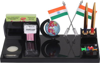 Ganesh 4 Compartments Acrylic Pen Stand, Holder, Pencil Stand For Office Desk/StudyTable (Free 2 Golden Pen)(Black)