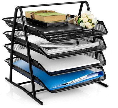 Bileder 4 Compartments Metal Sliding Shelf(Black)