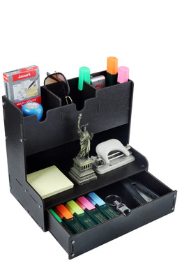 OUTSET 5 Compartments Wooden 5 Components Multipurpose With Drawer(Black)