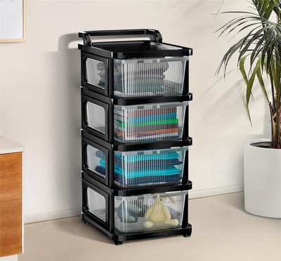MGKENTERPRISE 4 Compartments plastic Heavy Duty Plastic Storage Drawer with Wheels(Black)