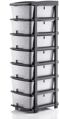 PALAK 7 Plastic Modular Transparent Drawer System for Home, Office, Hospital, Parlor Plastic Free Standing Chest of Drawers(Finish Color - Grey, Door Type- Hinged, Pre-assembled)