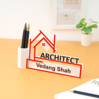 Artsycollection 1 Compartments PLA (Bio-Degradable) Personalised 3D Architect Penstand(White and Red)