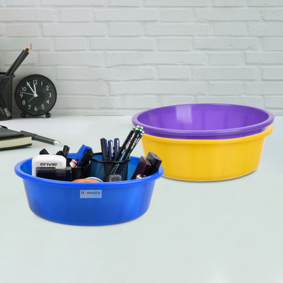 HOMESTIC by Kuber Industries 3 Compartments Plastic Desk Organizer(Yellow & Purple & Blue)