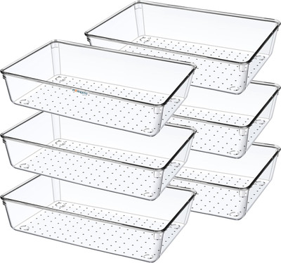 HOMESTIC by Kuber Industries 6 Compartments Acrylic Desk Organizers(Transparent)