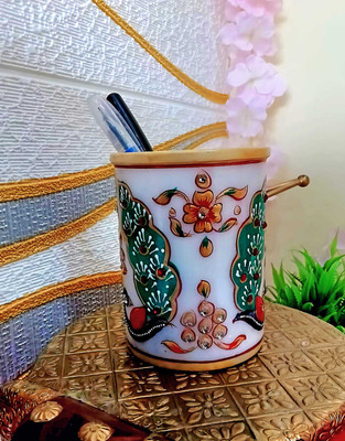 India fexim 1 Compartments Marble Pen stand / make up brush stand(White multi colour)