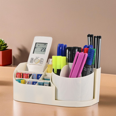 KUBER INDUSTRIES 1 Compartments Plastic Desk Organizer(White)