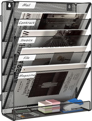 Pepplos 5 Compartments Metal File Racks(Black)