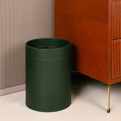 Three Sixty 1 Compartments Leather Round Waste Bin(Green)