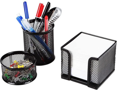 IMPRINT 3 Compartments metal Metal Mesh Penstand/Desk Organizers,3Pc Set,Pencil/pen Holder,Paper Clip Holder(Black)