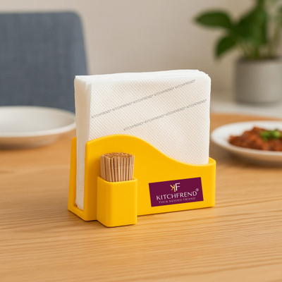 KITCHFREND 2 Compartments Plastic Tissue+ToothPick Holder(Yellow)