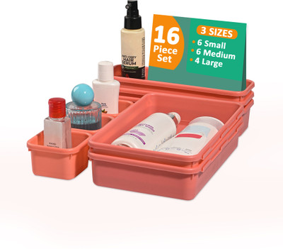 KUBER INDUSTRIES 16 Compartments Plastic Drawer Organizer(Light Pink)