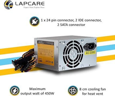 LAPCARE LPS-M450W 450 Watts Computer PSU with 2 SATA Cables(Silver)