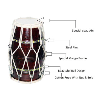GT manufacturers Dholak 18 nut and bold Mango wood Brown polish Nut & Bolts Dholak(Brown)