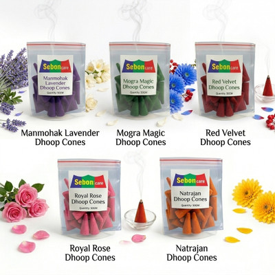 Seboncare Combo Of Dhoop Cone - LAVENDER, ROSE, MOGRA, RED VELVET, NATRAJAN - EACH 50GM Floral Dhoop(Pack of 5)