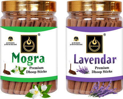 Aroblend Premium Mogra & Lavender Dry Dhoop Incense Stick (100gms×2=200 Gram) Jar | Jasmine, Lavender Dhoop(Pack of 2)