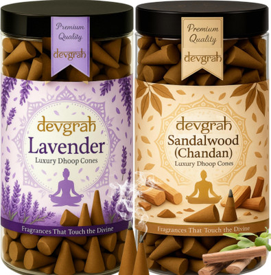 Devgrah Chandan & Lavender Dhoop Cone(100g Each) Charcoal-free| Handmade Incense Cone Sandal, Lavender Dhoop(Pack of 2)