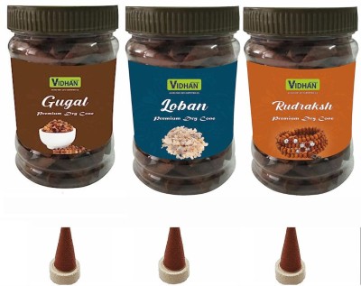 vidhan Dhoop Cones Premium Jar 3x100Gm No Bamboo Dhoop Cones| GUGGAL LOBAN RUDRAKSH Guggul, Frankincense, Woody Dhoop(Pack of 3)