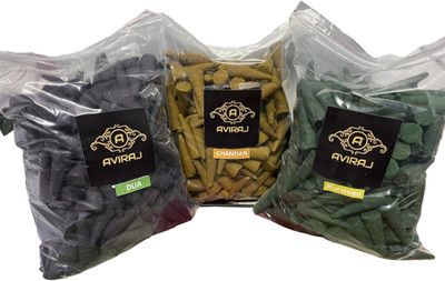 aviraj Chandan Bharatwasi Dua Multi Incense Cones Combo Dhoop 300gm Each With Stand Sandal Dhoop(Pack of 3)