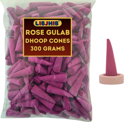 LIBJHIB Rose Gulab Luxury Dhoop Cones 300 Grams Jumbo Pack - No Bamboo & No Charcoal Dhoop
