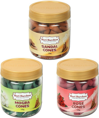 Hari Darshan Multi Fragrance Jar Cones Rose, Sandal, Jasmine Dhoop(Pack of 3)