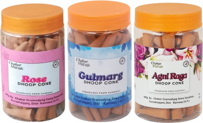 Chakor Mahak Incense Cone Combo 3 Fragrance | Rose, Lavender, Mogra | Natural Aroma 300g Jasmine Dhoop(Pack of 3)