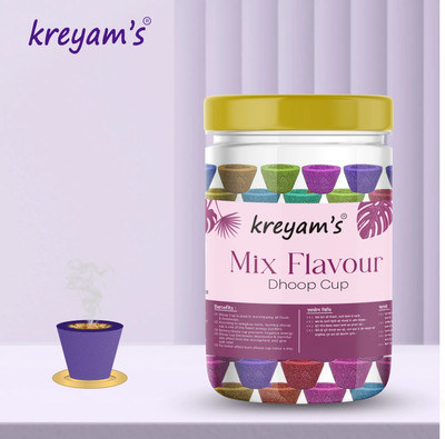 Kreyam's SCENTED MIX FLAVOURED SAMBRANI DHOOP CUP Dhoop(Pack of 12)