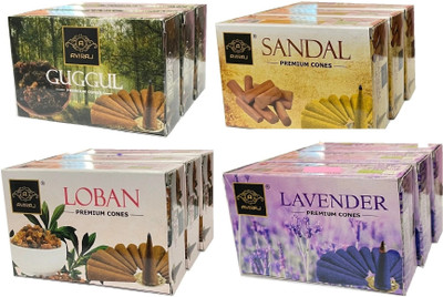 aviraj Multi Incense Dhoop Batti Cones Combo Of Loban Guggul Sandal Lavender Pack of 12 Sandal, Lavender, Guggul Dhoop(Pack of 12)
