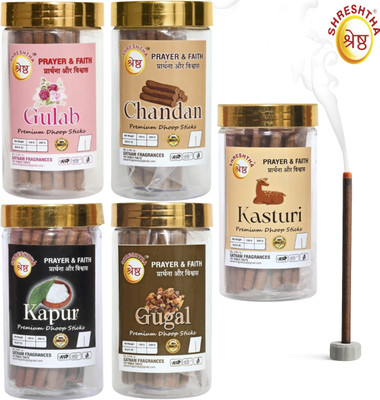 SHRESHTHA PREMIUM GULAB CHANDAN KAPUR GUGAL KASTURI DRY DHOOP STICKS (500GRAMS) Rose, Guggul, Sandal, Woody Dhoop(Pack of 4)