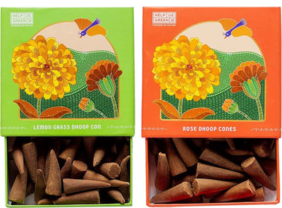 Help us Green Natural Dhoop Cones Lemon Grass and Rose Fragrance - 80 Cones Dhoop(Pack of 2)