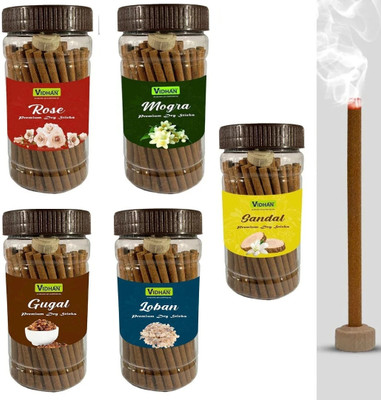 vidhan Pooja Dhoop Sticks Premium Jar 100Gm x5 ( 500 gram) | No Bamboo | No Charcoal Rose, Jasmine, Sandal, Guggul, Woody Dhoop(Pack of 5)