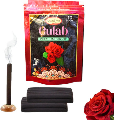 Gaumayam 10 Kashmiri Gulab Dhoop Bati Zipper Pack Black Dhoop Cow Dung incense Sticks Rose Dhoop
