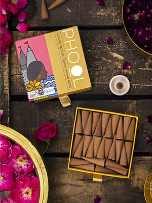 Phool Rose Handcrafted Natural Dhoop for Daily Pooja | Incense Cone with Temple Flower Rose Dhoop(Pack of 40)