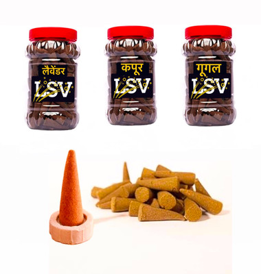 LSV Cow Dung Pooja Dhoop cone Lavender,Kapoor,Guggul Jar 100 Gm x3(300gram) Lavender Dhoop(Pack of 3)