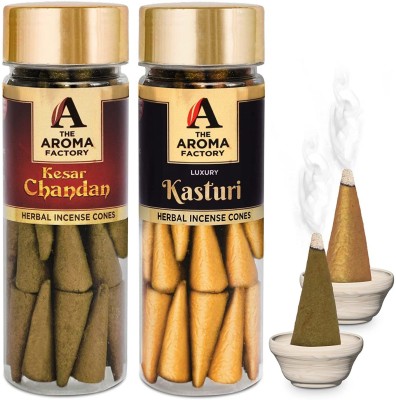 The Aroma Factory Incense Dhoop Cone for Puja, Kesar Chandan & Kasturi 2 Bottles x 30 Cones Sandal Dhoop(Pack of 2)